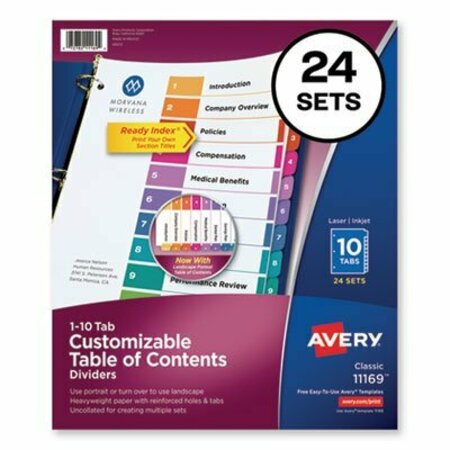AVERY DENNISON Avery, CUSTOMIZABLE TOC READY INDEX MULTICOLOR DIVIDERS, 10-TAB, LETTER, 24PK 11169